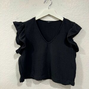 Rails black cotton (linen look) semi crop